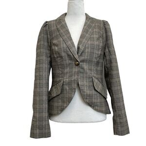 Autres Filles Brown Plaid Single Button Blazer Jacket Office Siren